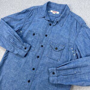 Birdwell Beach Britches Chambray Shirt Mens M Blue Button Down Chin Strap USA